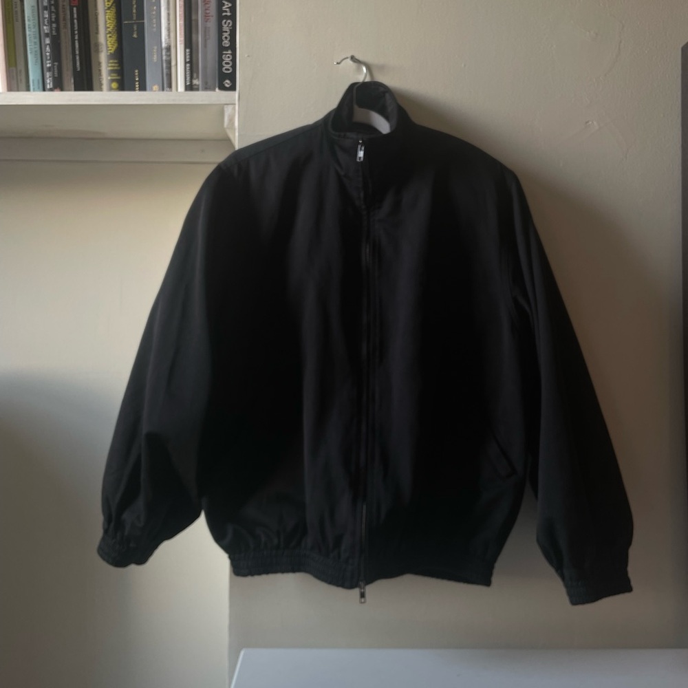 Unisex Black Padded Full-Zip Bomber Jacket - Classic Lightweight Coat